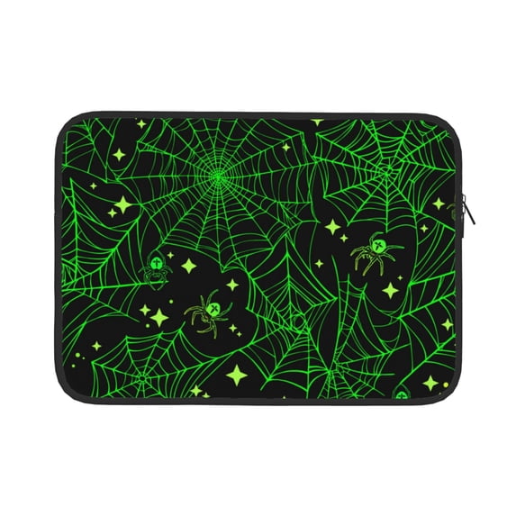 Pofeuu Green Bright Web with Spiders Print Laptop Carrying Case,13-15-Inch Laptop and Tablet, Sleek Design, Durable and Water-Repellent Fabric, Business Casual or School-15 inch