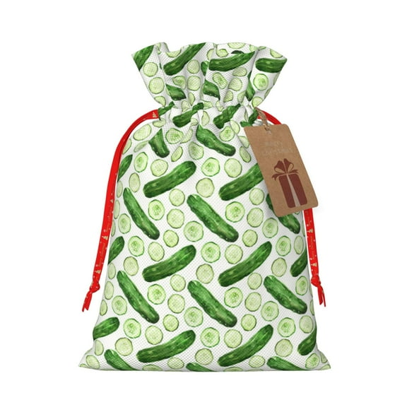 Pofeuu Green Cucumber1 Print Burlap Bags with Drawstrings Drawstring Gift Bags Pouch Bag for Thankgiving Birthday Party Gift Wrapping Treats and Party Favors-Small