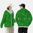 thumbnail image 1 of Pofeuu Green Glitter Print Sun Protection Outdoor Lightweight Full Zip UV Cooling Hoodie Long Sleeve Summer Clothing for Outdoor Hiking-Small, 1 of 5