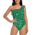 thumbnail image 1 of Pofeuu Green Glitter Print Women's One Piece Swimsuits One Shoulder Swimwear Asymmetric Ruffle Monokinis Bathing Suits-Medium, 1 of 6