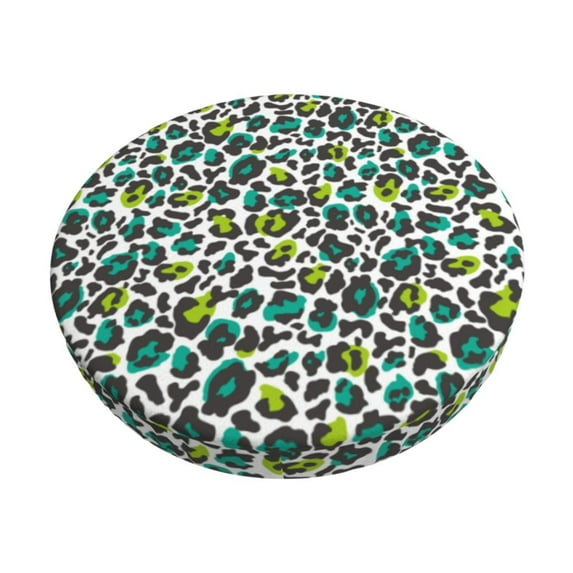 Pofeuu Green Leopard Print Round Bar Stool Covers - Super Soft and Washable Elastic Stool Cushion Slipcover Easy Clean Velvet-13 inch