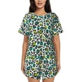 thumbnail image 1 of Pofeuu Green Leopard Print Women's Pajama Set Short/Shorts Soft Button PJs Elastic Drawstring Waist Sleepwear-Medium, 1 of 6