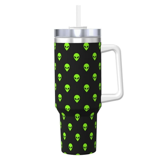 Pofeuu Green Monster Print 40oz Ice Bully With Handle And Straw Stainless Steel Vacuum Insulated Cup And 2 In 1 Straw Lid