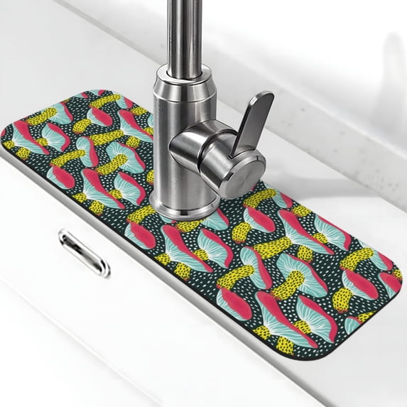 Pofeuu Green Mushroom Print Splash Guard for Sink Faucet Sink Gadgets-Splash Guard Behind Faucet Drip Catcher for Kitchen, Bathroom,Sink Mat