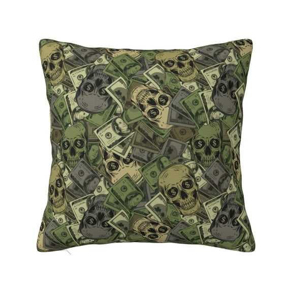 Pofeuu Green Skulls Print Double-sided plush pillowcase Square Throw Pillow Covers Pillows Cover for Living Room Bedroom Sofa Couch Cushion Cover(No pillow core)-18"x18"