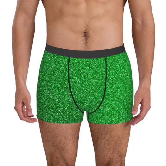 Pofeuu Green Sparkling Shiny Print Men’s Boxer Briefs, Moisture-Wicking Underwear, Regular,Trunk-Large