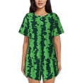 thumbnail image 1 of Pofeuu Green Stripes Of Watermelon Print Women's Pajama Set Short/Shorts Soft Button PJs Elastic Drawstring Waist Sleepwear-3X-Large, 1 of 6