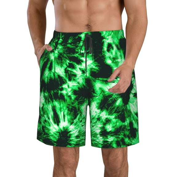 Pofeuu Green Tie Dye Prin Men's Swim Trunks Quick Dry Bathing Suit Swimming Board Shorts Mesh Lining Beach Swimwear-