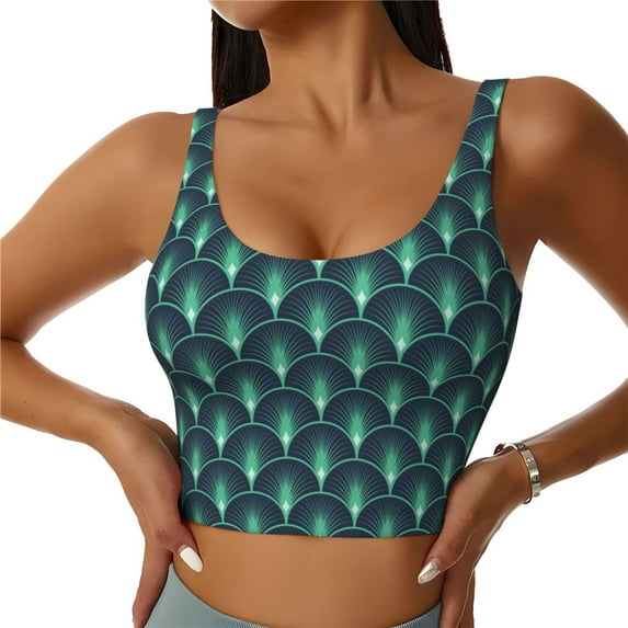Pofeuu Green Vintage Peacock Print Sports Bra for Women Sexy Vest Yoga Running Gym Fitness Crop Bras Tops-XX-Large