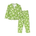thumbnail image 1 of Pofeuu Green White Flowers Print Womens Pajamas Set Long Sleeve Sleepwear Button Down Nightwear Soft Pj Lounge Sets Button Down Pajamas Women-Large, 1 of 7