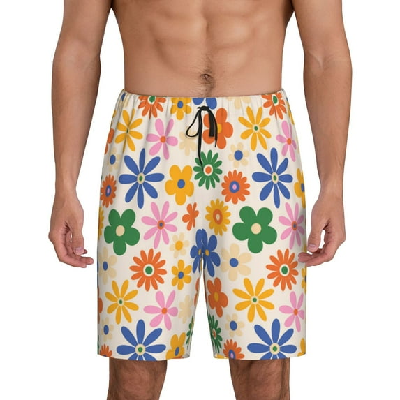 Pofeuu Groovy Daisy Flowers Print Men's Soft Woven Elastic Waistband Sleep Pajama Short-3X-Large