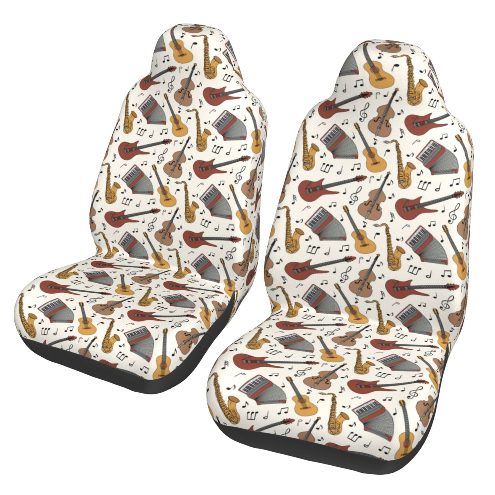 Pofeuu Guitar Print Automotive Car Seat Covers Flat Cloth Full Set Seat