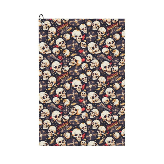 Pofeuu Guitar Skull record Print Premium Golf Towel with Carabiner Clip Absorbent Microfiber Waffle Pattern Golf Towel for Golf Bag Trolly Belt Loop