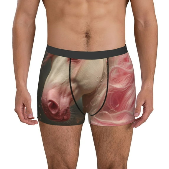 Pofeuu Haired White Horse Print Men’s Boxer Briefs, Moisture-Wicking Underwear, Regular,Trunk-Medium