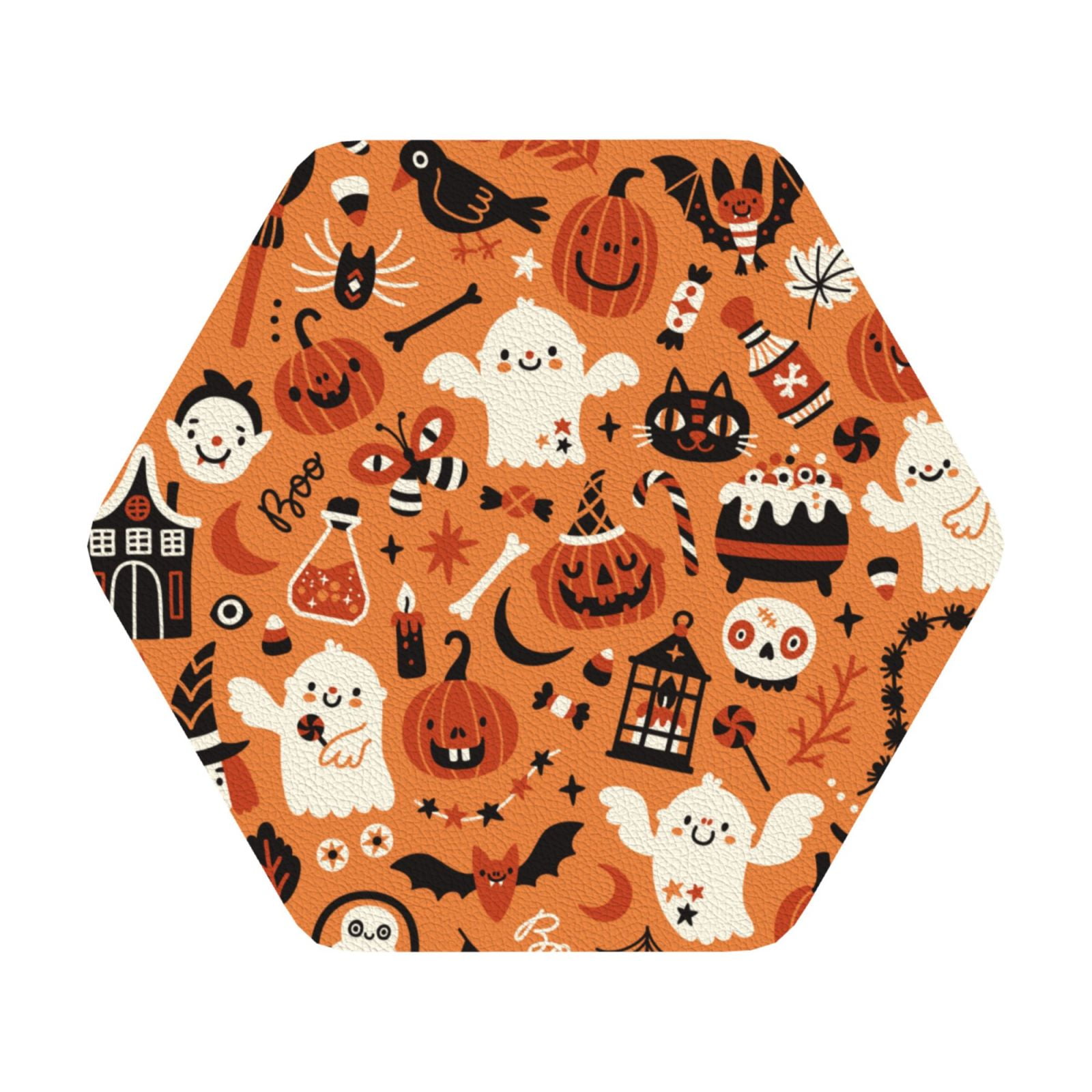 Pofeuu Halloween 2 Print Leather Coasters Set of 6, Round Cups Mugs Mat
