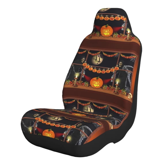 Pofeuu Halloween Decoration Print Automotive Car Seat Covers Flat Cloth Full Set Seat Covers,Car Seat Covers front seats for Cars Trucks and SUVs-2 PCS