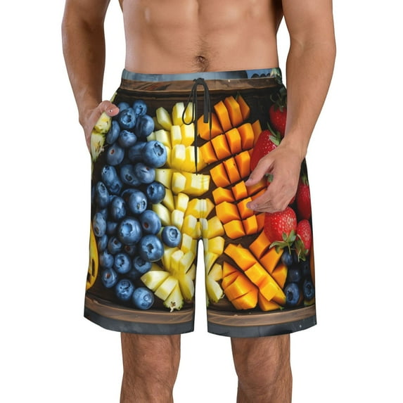 Pofeuu Halloween Fruit Platter Prin Men's Swim Trunks Quick Dry Bathing Suit Swimming Board Shorts Mesh Lining Beach Swimwear-X-Large