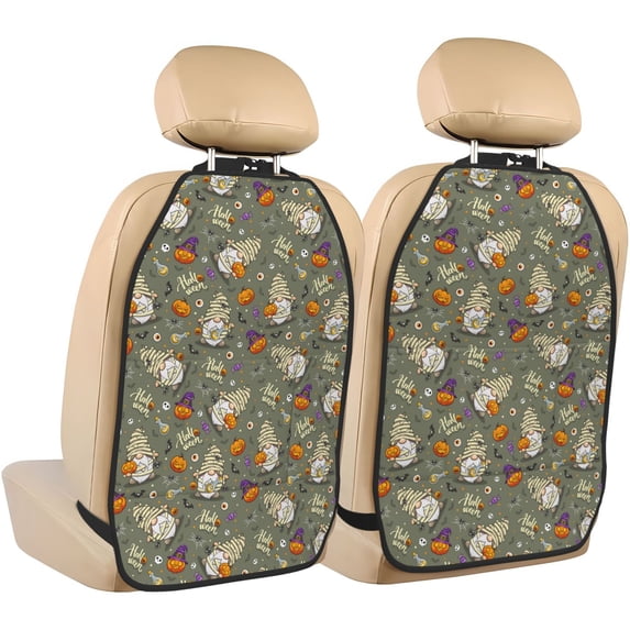 Pofeuu Halloween Mummy Gnome Print 2 Pack PU Leather Kick Mat Back Seat Protector, Universal Car Seat Back Organizer, Waterproof Backseat Protector For Most Car