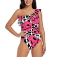 thumbnail image 1 of Pofeuu Halloween Pumpkins Print Women's One Piece Swimsuits One Shoulder Swimwear Asymmetric Ruffle Monokinis Bathing Suits-Small, 1 of 6