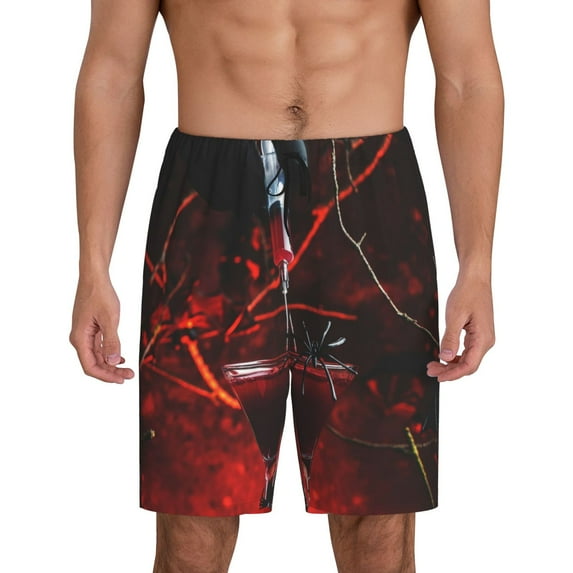 Pofeuu Halloween Vampire Party Print Men's Soft Woven Elastic Waistband Sleep Pajama Short-Medium