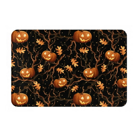 Pofeuu Halloween With Pumpkins Print Flannel Doormats Rug16"x24"Rug Washable Doormats Indoor Outdoor Rugs for Layered Front Door Mats, Porch, Kitchen, Entryway