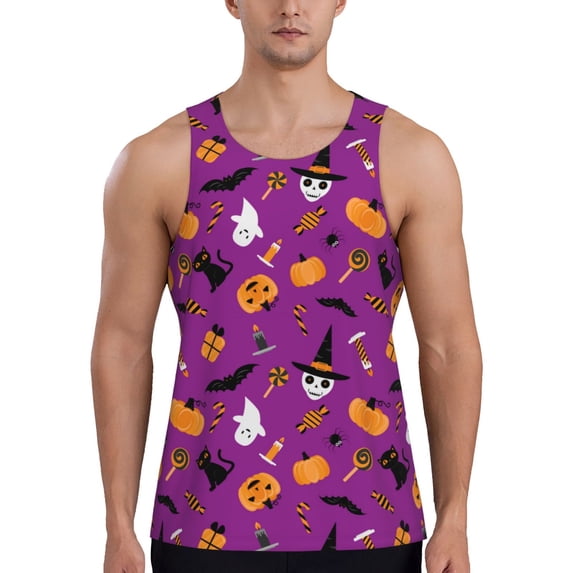 Pofeuu Halloween2 Print Men's Workout Tank Tops Sleeveless Muscle Gym Shirt Quick Dry-3X-Large