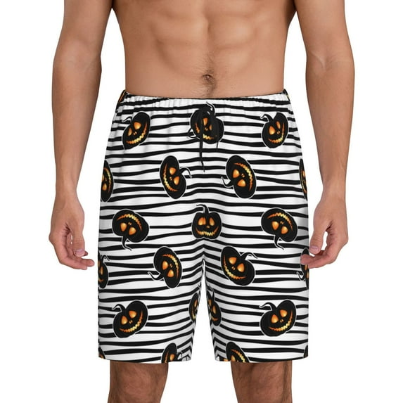 Pofeuu Haloween Pumpkins Print Men's Soft Woven Elastic Waistband Sleep Pajama Short-XX-Large