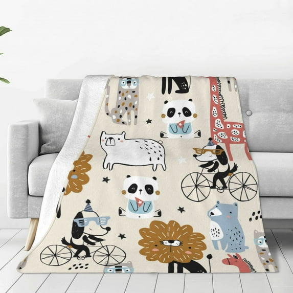 Pofeuu Hand Drawn Animals Print Ultra-Soft Micro Fleece Blanket,for Bed Or Sofa,All Season Throw Blankets Flannel Blanket-80"x60"