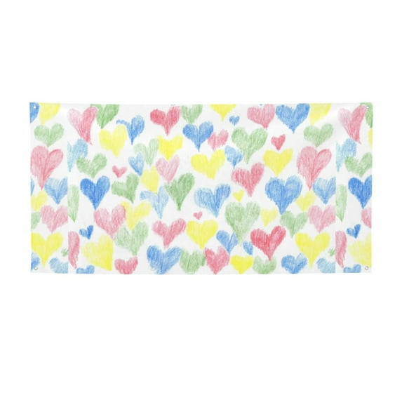 Pofeuu Hand Drawn Colored Hearts Print Colorful Yard Festival Banner Sign Party Outdoor & Indoor Party Decoration Banne Festival Yard Sign-Small