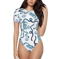 thumbnail image 1 of Pofeuu Hand Drawn Snake Print Short Sleeve Body Suits Women Round Neck Bodysuits for Women Onesie Adult Set Body Suit-, 1 of 7