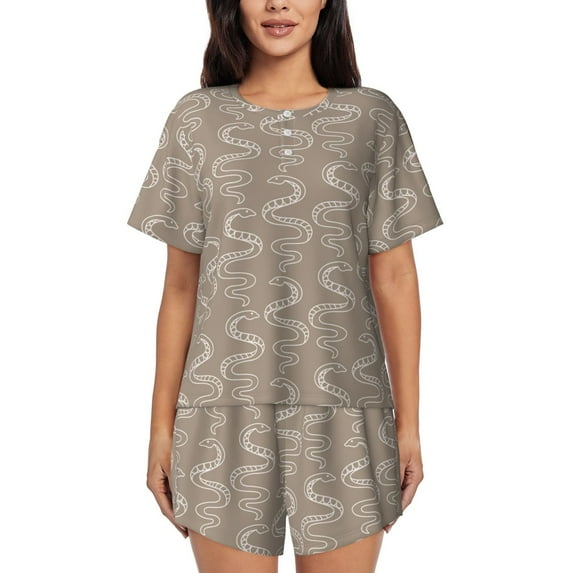 Pofeuu Hand Drawn Snake Print Women's Pajama Set Short/Shorts Soft Button PJs Elastic Drawstring Waist Sleepwear-4X-Large