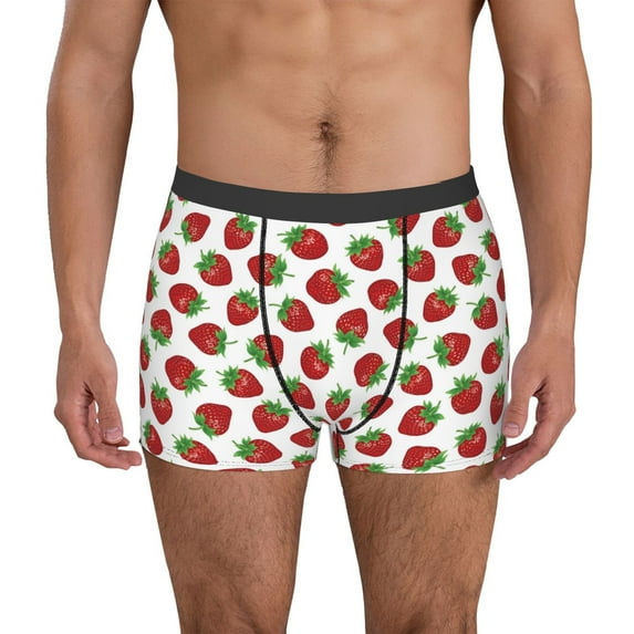 Pofeuu Hand Drawn Strawberry Print Men’s Boxer Briefs, Moisture-Wicking Underwear, Regular,Trunk-X-Large