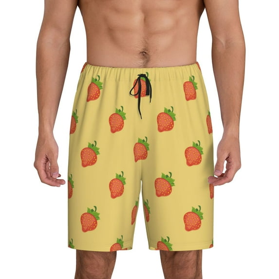 Pofeuu Hand Drawn Strawberry Print Men's Soft Woven Elastic Waistband Sleep Pajama Short-4X-Large