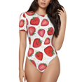 thumbnail image 1 of Pofeuu Hand Drawn Strawberry Print Short Sleeve Body Suits Women Round Neck Bodysuits for Women Onesie Adult Set Body Suit-Small, 1 of 7