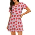 thumbnail image 1 of Pofeuu Hand Drawn Strawberry Print Women's Loose Fit Short Sleeve Nightgown, Comfortable Sleep Dress for Women, Casual Lounge Sleepwear, Soft Cotton Sleep Dress, 1 of 6
