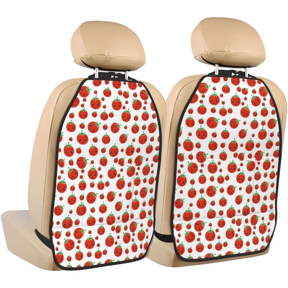 Pofeuu Hand Drawn Tomatoes Print 2 Pack PU Leather Kick Mat Back Seat Protector, Universal Car Seat Back Organizer, Waterproof Backseat Protector For Most Car