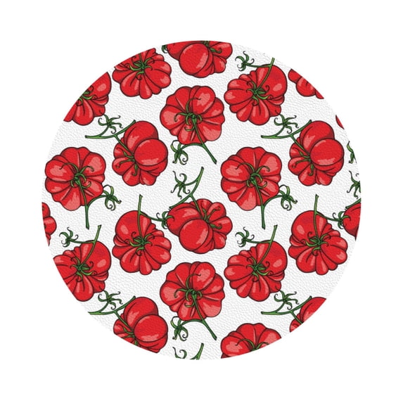Pofeuu Hand Drawn Tomatoes Print Leather Coasters Set of 6, Round Cups Mugs Mat Pad for Home Kitchen Heat Resistant Drink Coasters,Round Shape