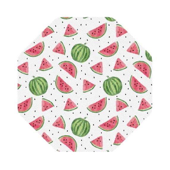 Pofeuu Hand Drawn Watermelon Print Leather Coasters Set of 6, Round Cups Mugs Mat Pad for Home Kitchen Heat Resistant Drink Coasters,Octagon