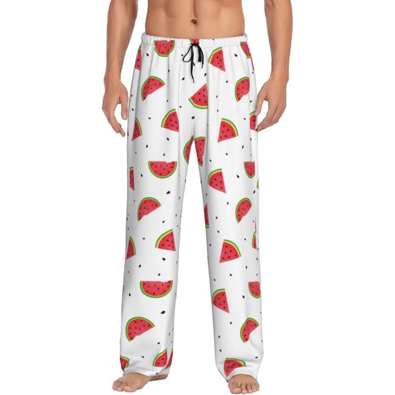 Pofeuu Hand Drawn Watermelon Print Men's Pajama Pants, Soft Lounge Pajama Pants with big pockets for Men Plaid Pj Bottoms-Large