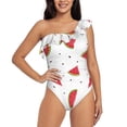 thumbnail image 1 of Pofeuu Hand Drawn Watermelon Print Women's One Piece Swimsuits One Shoulder Swimwear Asymmetric Ruffle Monokinis Bathing Suits-Medium, 1 of 6