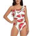 thumbnail image 1 of Pofeuu Hand Drawn Watermelon Print Women's One Piece Swimsuits One Shoulder Swimwear Asymmetric Ruffle Monokinis Bathing Suits-Medium, 1 of 6