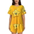 thumbnail image 1 of Pofeuu Happy Cartoon Star Print Women's Pajama Set Short/Shorts Soft Button PJs Elastic Drawstring Waist Sleepwear-Small, 1 of 6
