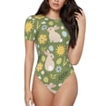 thumbnail image 1 of Pofeuu Happy Easter Print Short Sleeve Body Suits Women Round Neck Bodysuits for Women Onesie Adult Set Body Suit-Small, 1 of 7