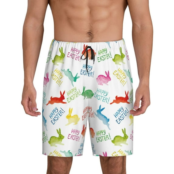 Pofeuu Happy Easter Rabbit Print Men's Soft Woven Elastic Waistband Sleep Pajama Short-4X-Large