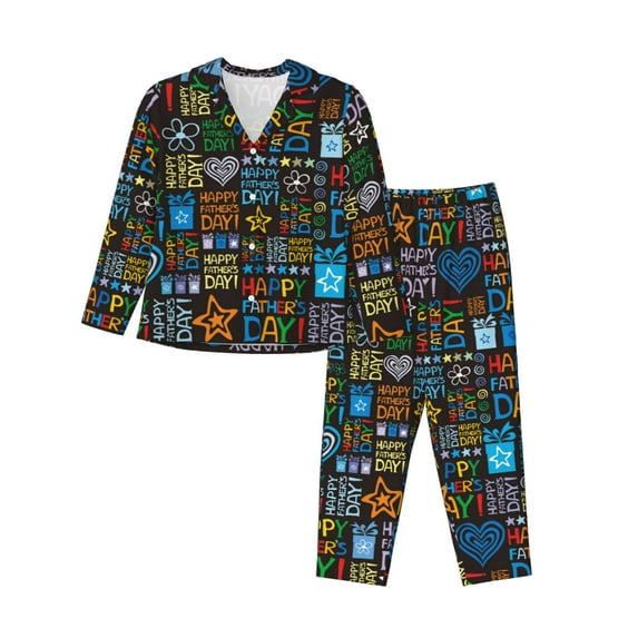 Pofeuu Happy Father Day Print Womens Pajamas Set Long Sleeve Sleepwear Button Down Nightwear Soft Pj Lounge Sets Button Down Pajamas Women-Large