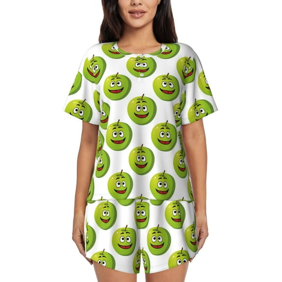 Pofeuu Happy Fruit Print Women's Pajama Set Short/Shorts Soft Button PJs Elastic Drawstring Waist Sleepwear-Large