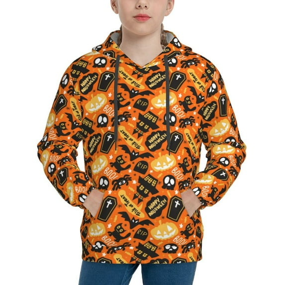 Pofeuu Happy Halloween1 Print Kids Pullover Hoodies Warm Thick Hooded Sweatshirt with Packet for Boys Girls-Small