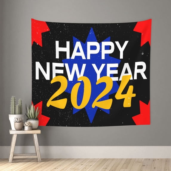 Pofeuu Happy New Year 2024 (6) Print Wall Tapestry Decoration Wall Hanging Tapestry 60 x 51 Inch