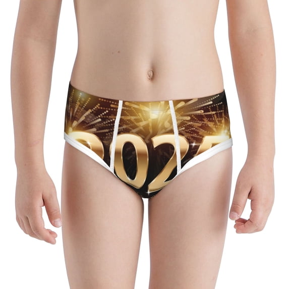 Pofeuu Happy New Year 2025 B Print Boy's Briefs Toddler Boys' Underwear, Organic Cotton, Comfort Briefs-Small