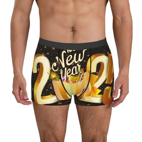 Pofeuu Happy New Year 2025 C Print Men’s Boxer Briefs, Moisture-Wicking Underwear, Regular,Trunk-Small